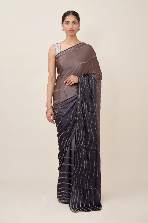 Charcoal Grey Satin Saree