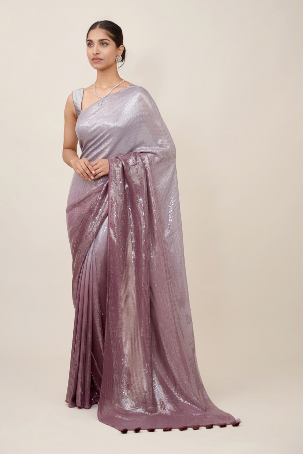 Sizzle Ombre White Wine Saree