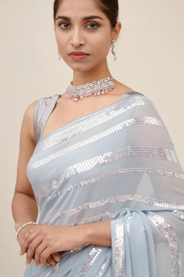 Powder Blue Georegette Saree