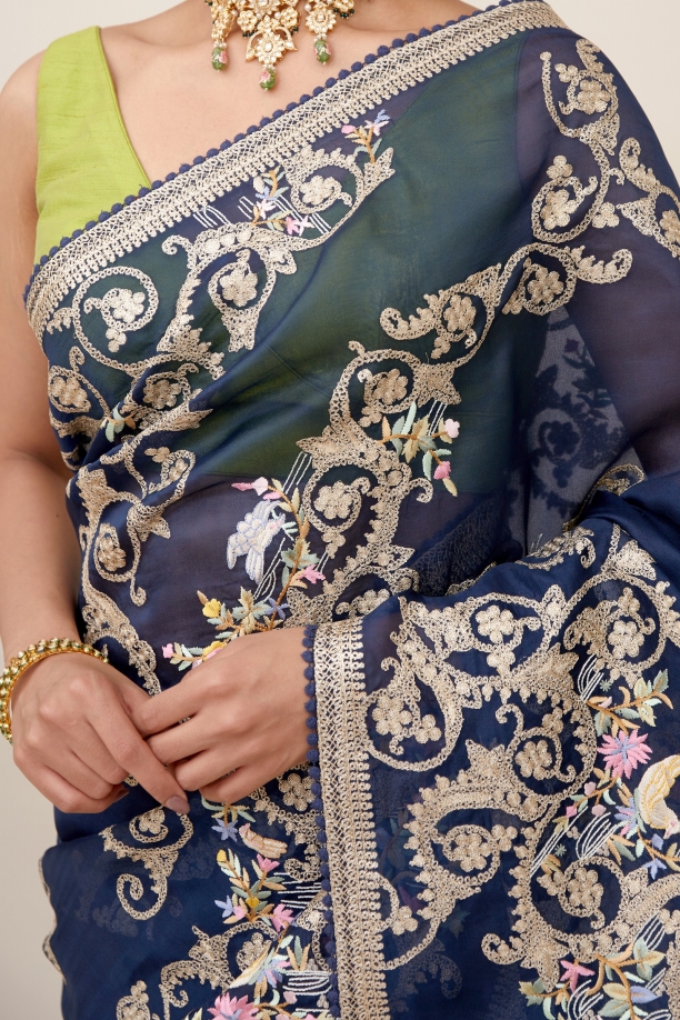 Nilofer Blue Organza Saree