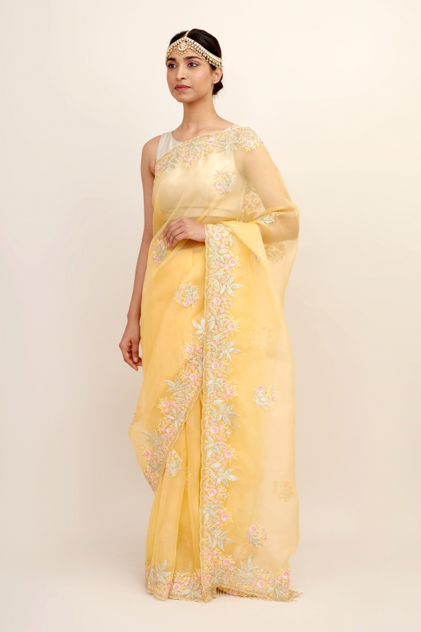 Daffodil Yellow Organza Saree