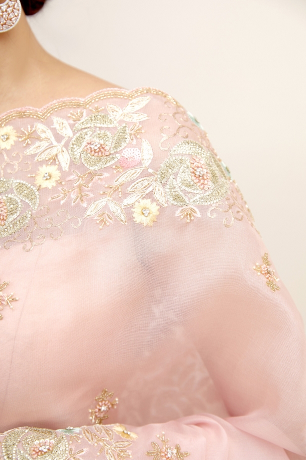Pastel Pink Organza Saree
