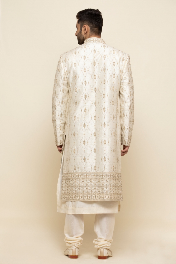 Pearl White Silk Sherwani 