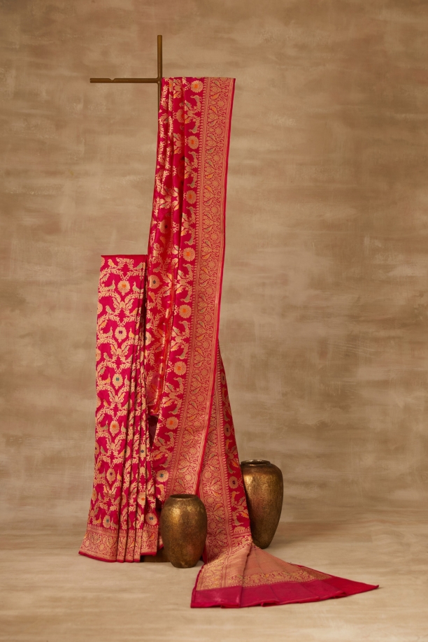 Fuchsia Pink Pure Zari Silk Saree