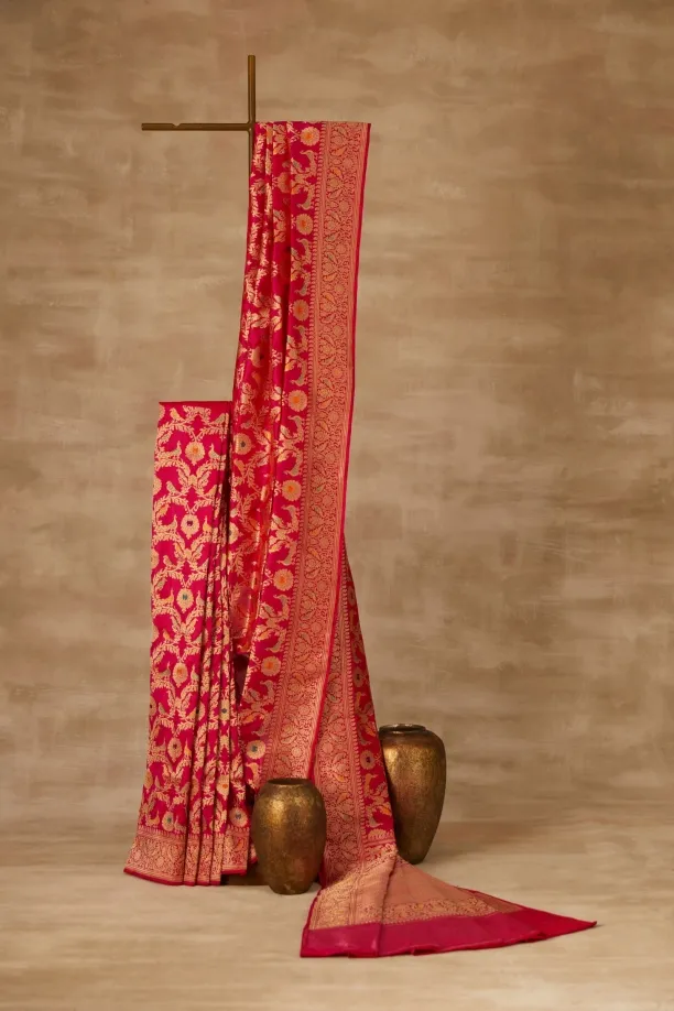 Fuchsia Pink Pure Zari Silk Saree