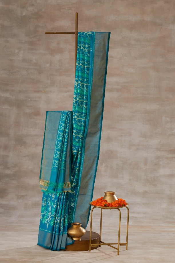 Teal Green Patola Ikat Saree