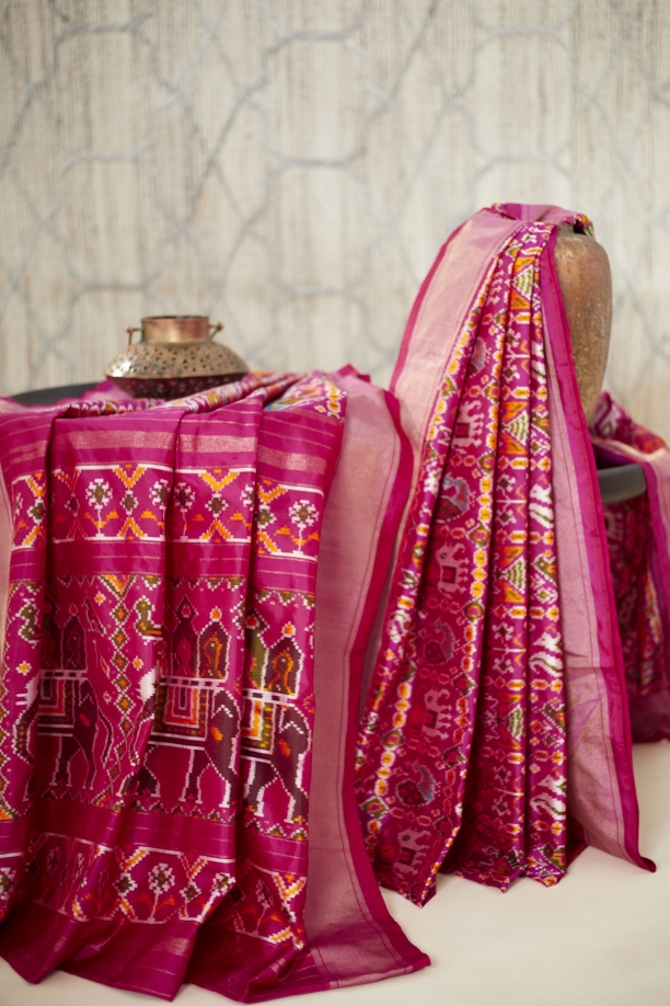 Fuchsia Semi Patan Patola Silk Saree