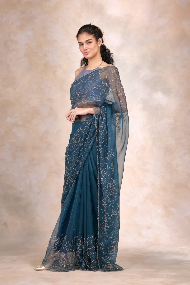 Deep Teal Tissue Organza Saree