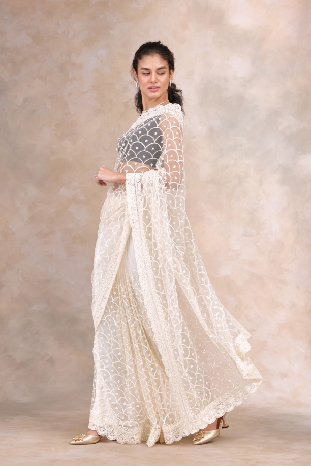 Daisy White Net Saree