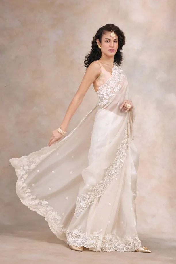 Pearl White Organza Saree