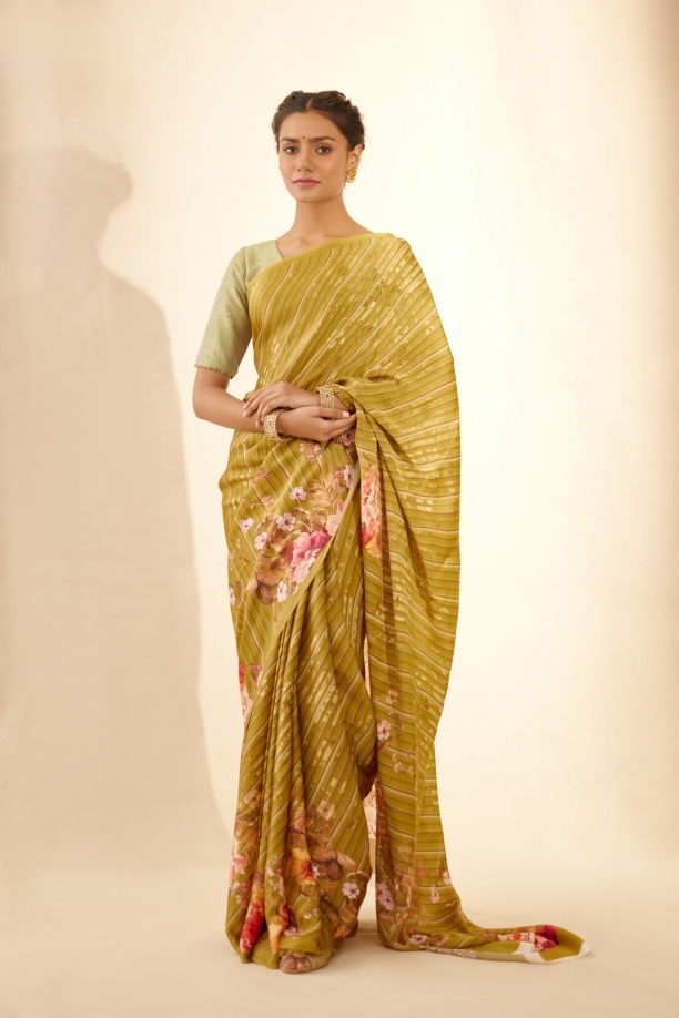Olive Satin Saree