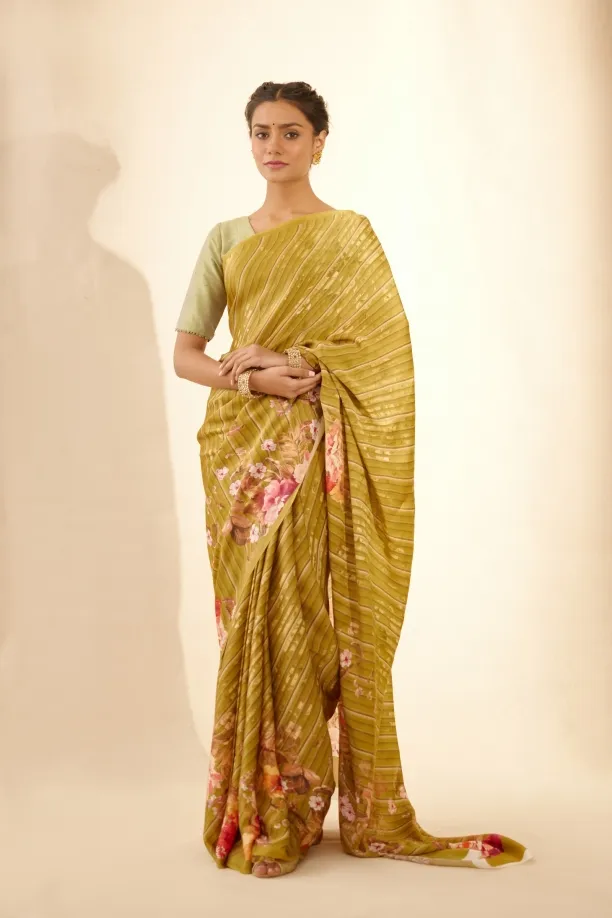 Olive Satin Saree