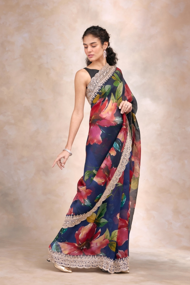 Prussian Blue Organza Saree