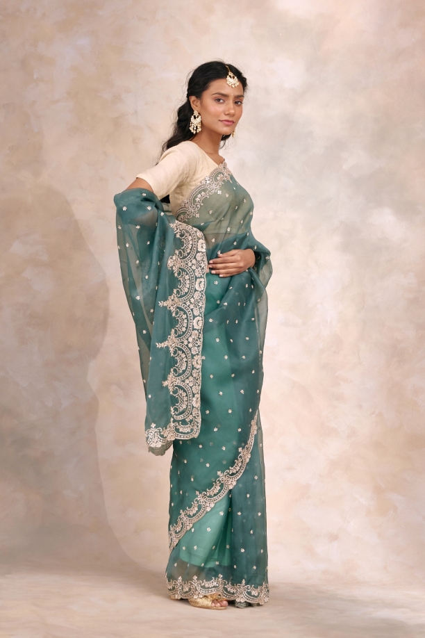 Pine Green Organza Saree
