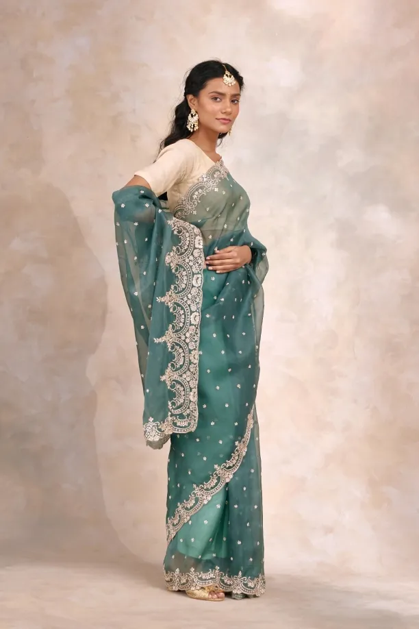 Pine Green Organza Saree