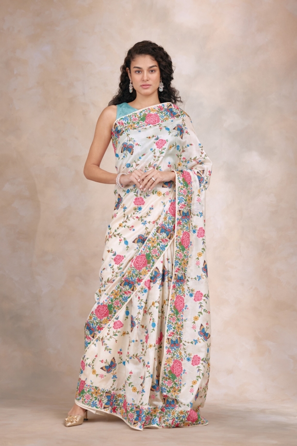 Chantilly White Tussar Silk Saree