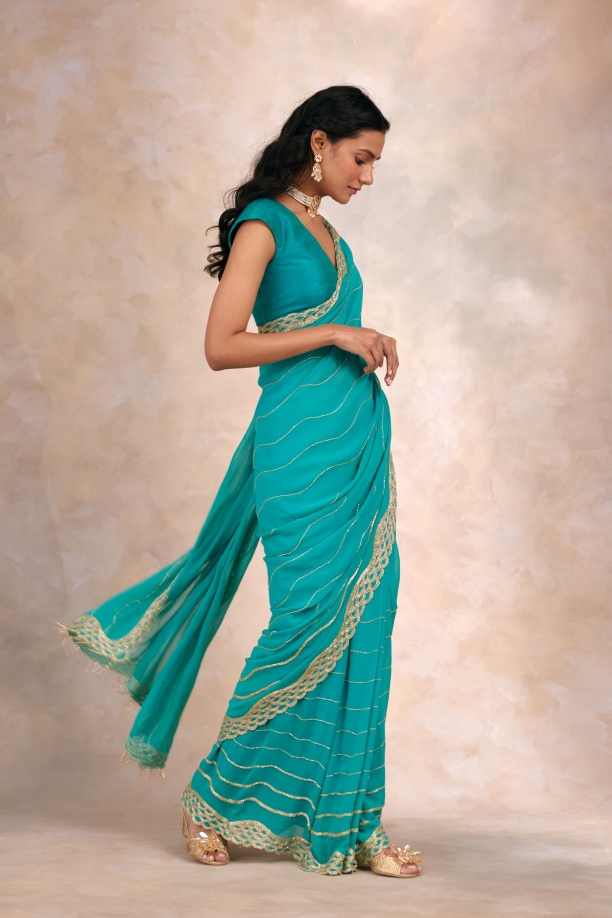 Aquamarine Green Georgette Saree