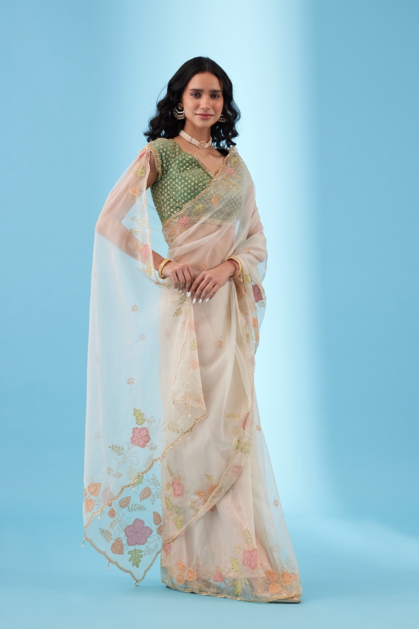 Pearl Cream Organza Saree
