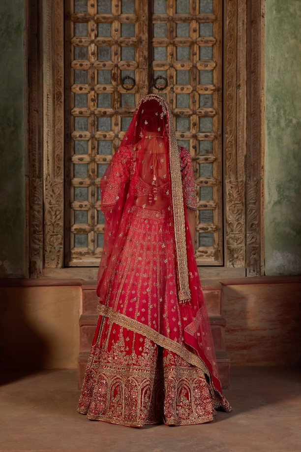 Crimson Ombre Silk Lehenga