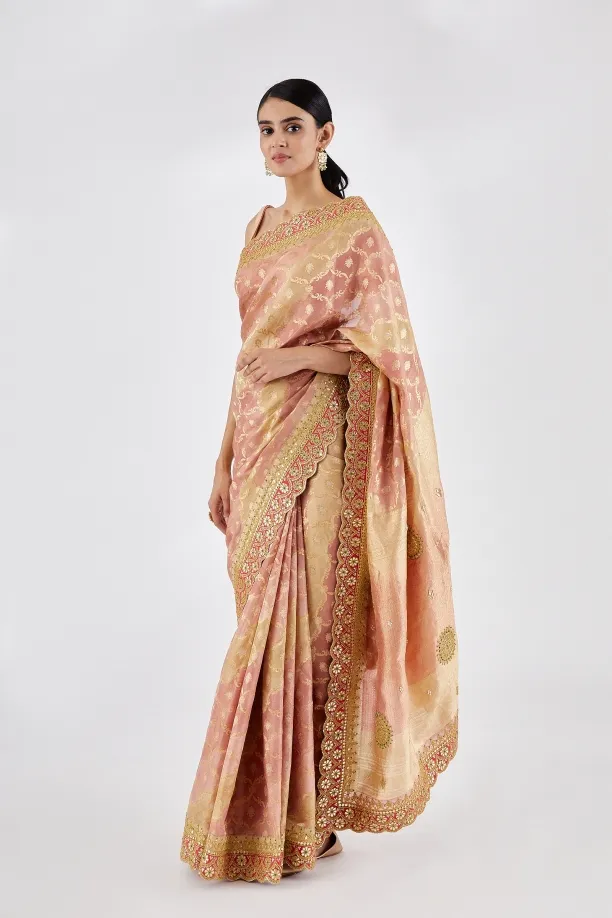 Salmon Pink Banarasi Silk Saree
