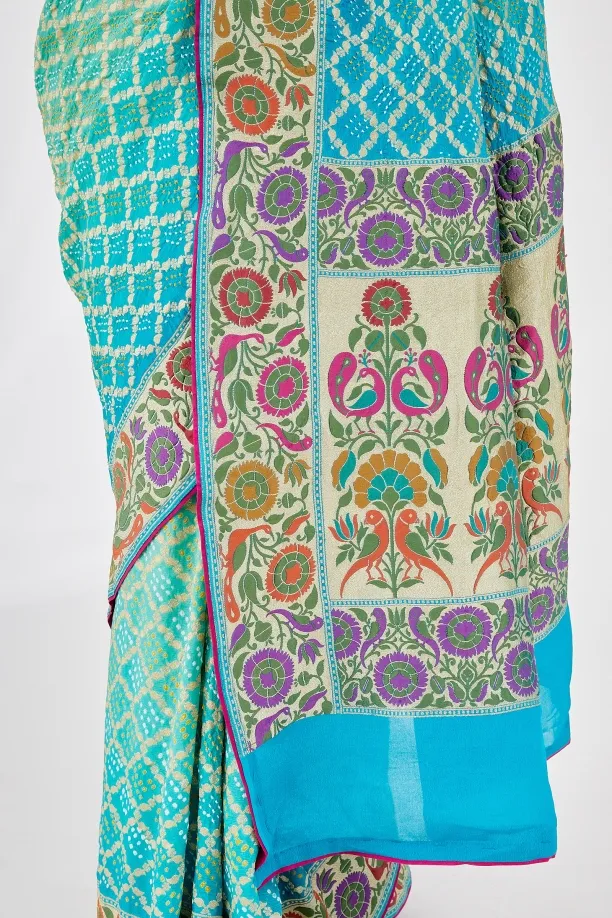 Sea Green Meenakari Bandhani Saree