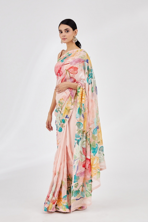 Coral Printed Georgette Saree