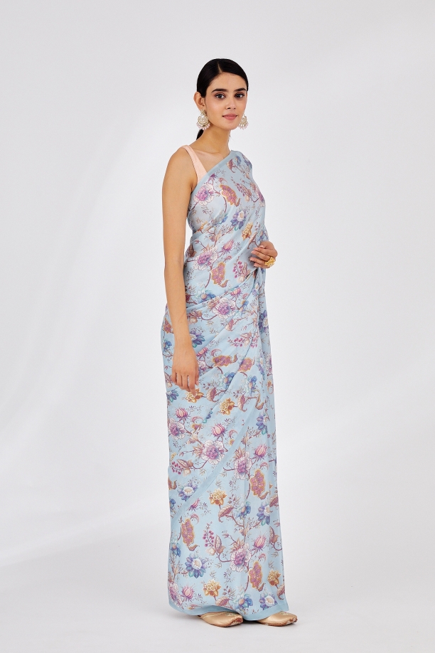 Powder Blue Crepe Saree