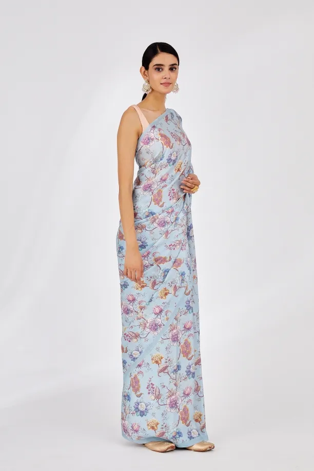 Powder Blue Crepe Saree