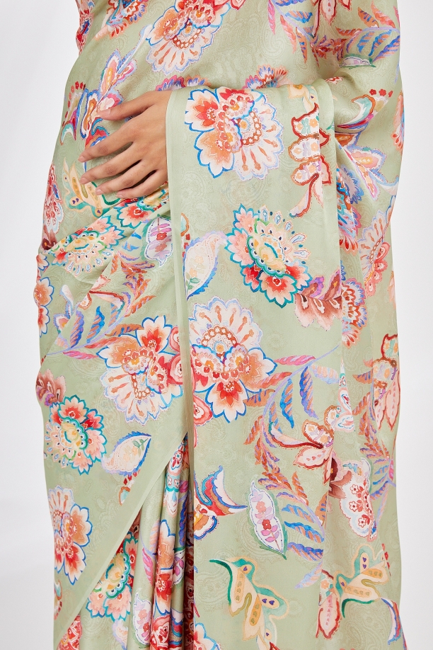 Pistachio Green Printed Green Saree