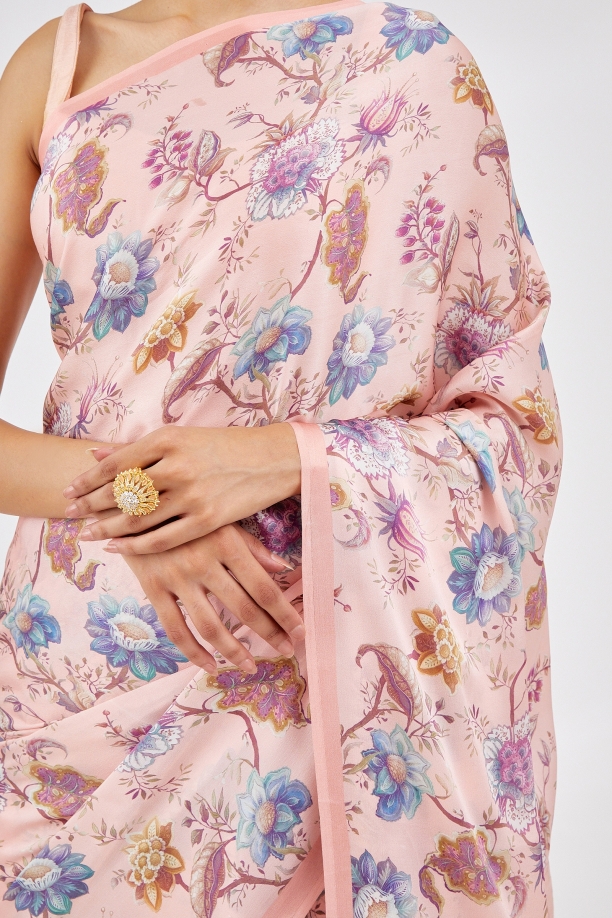 Pretty Peach Crepe Saree