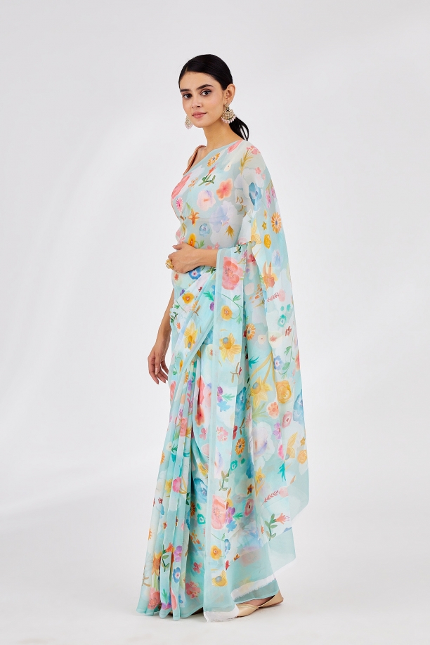 Powder Green Chiffon Saree