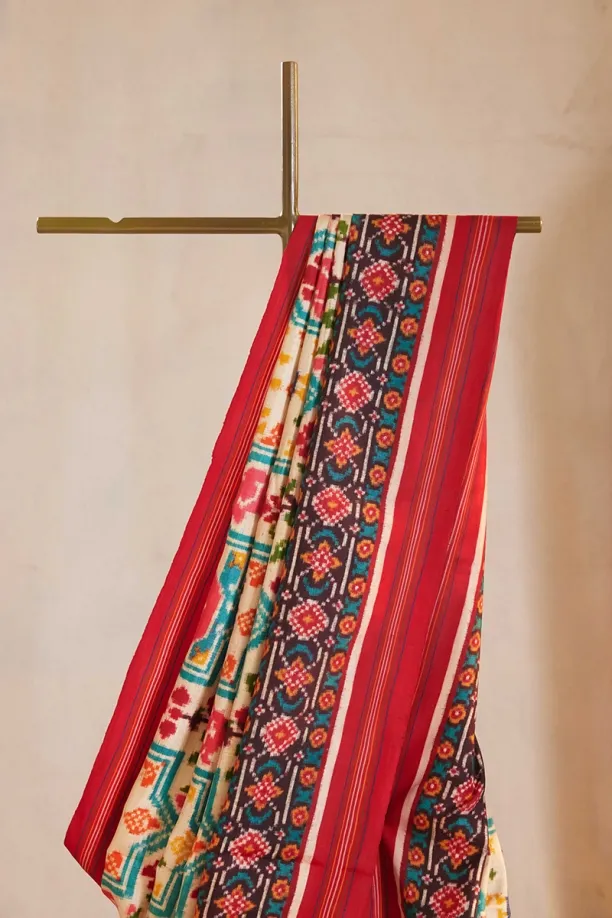 Off-white Patola silk saree