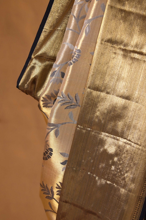 Electric Black Kanjivaram Tissue Saree