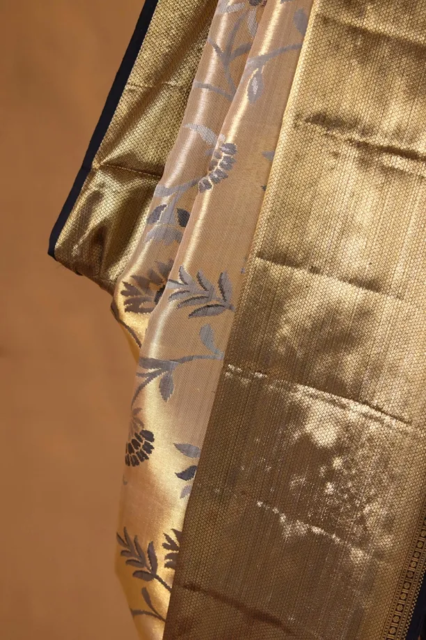 Electric Black Kanjivaram Tissue Saree