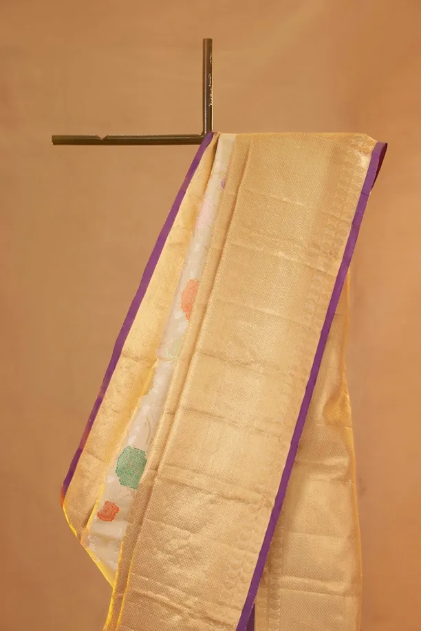 Ivory Gold Kanjivaram Silk Saree