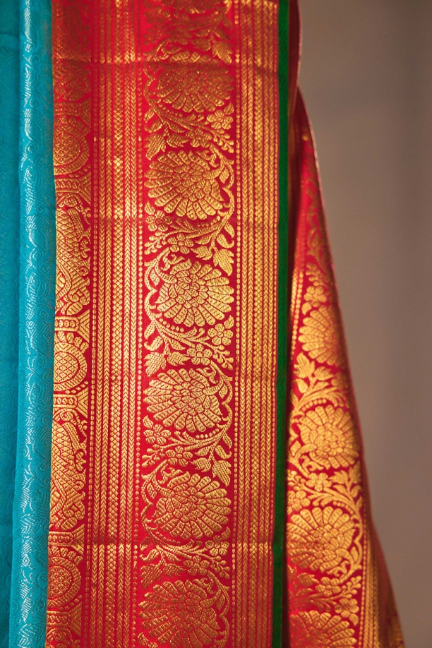 Turquoise Kanjivaram Silk Saree