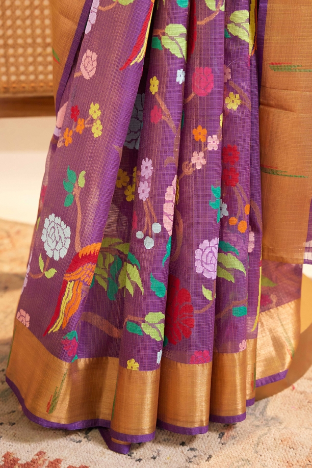 Royal Purple Kota Zari Saree