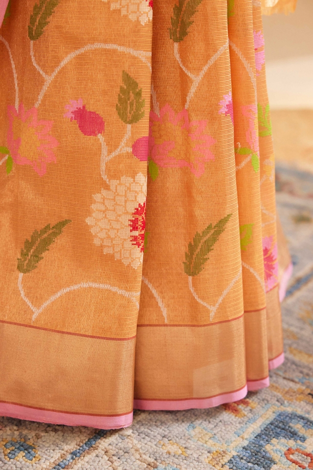Pumpkin Orange Kota Zari Saree