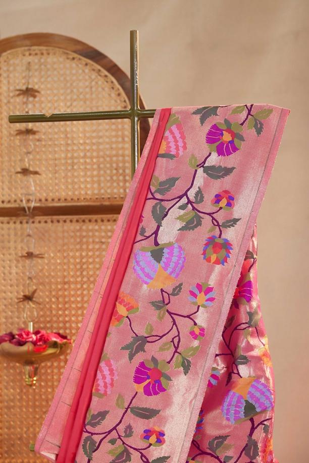 Raspberry Pink Paithani Silk Saree