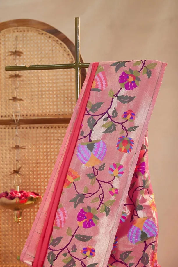 Raspberry Pink Paithani Silk Saree