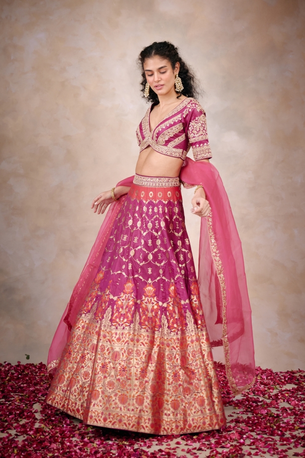 Onion Pink Banarasi Paithni Lehenga
