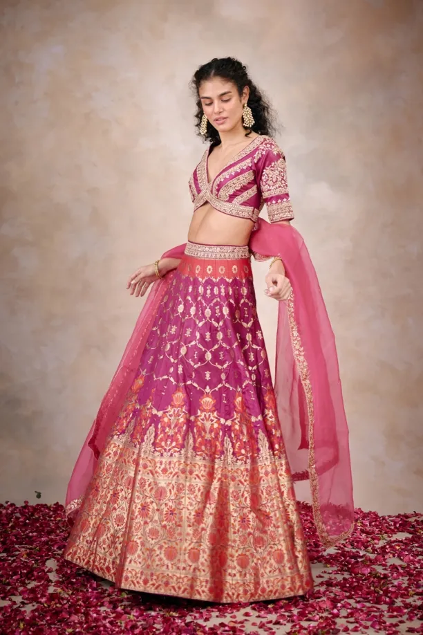 Onion Pink Banarasi Paithni Lehenga