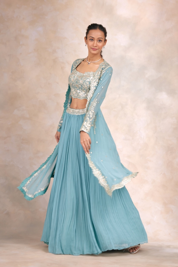 Teal Blue Cape Lehenga