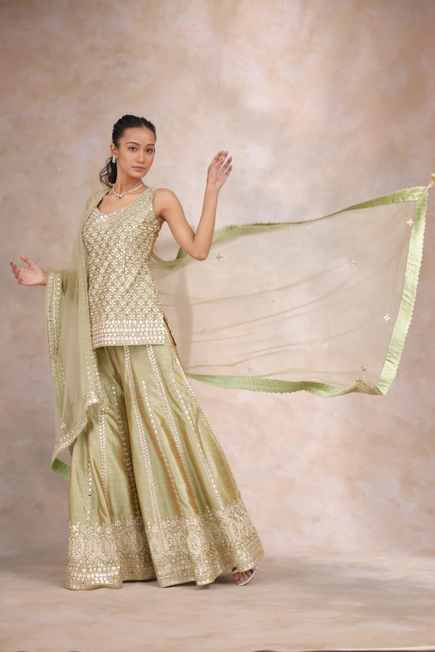 Lily Green Silk Sharara Set