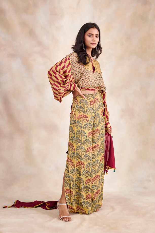 Curry Yellow Printed Suit Set