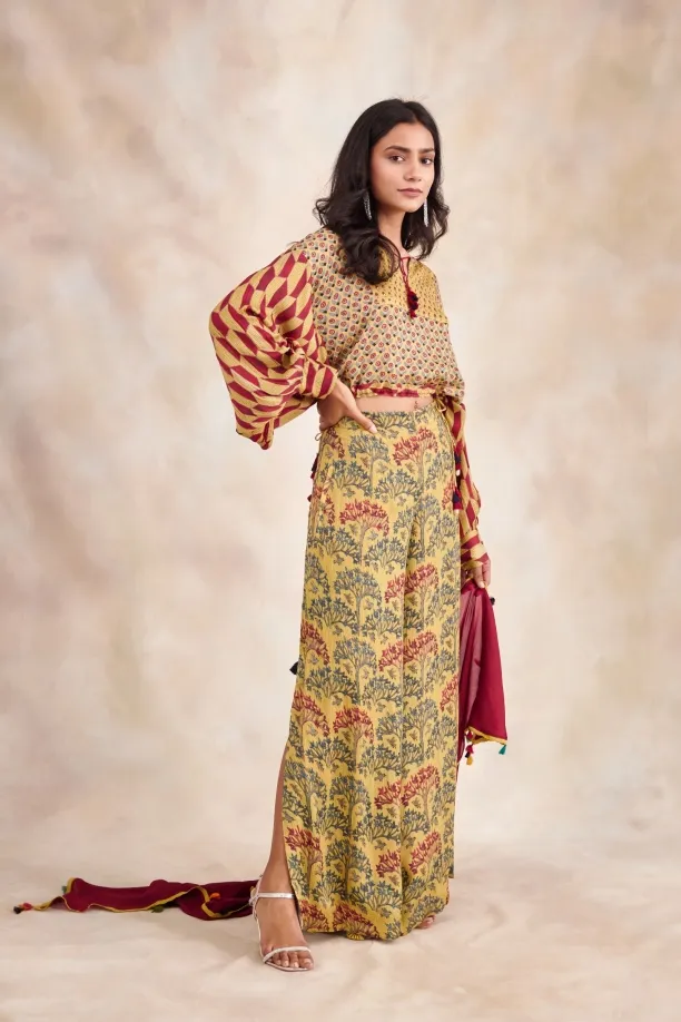 Curry Yellow Printed Suit Set