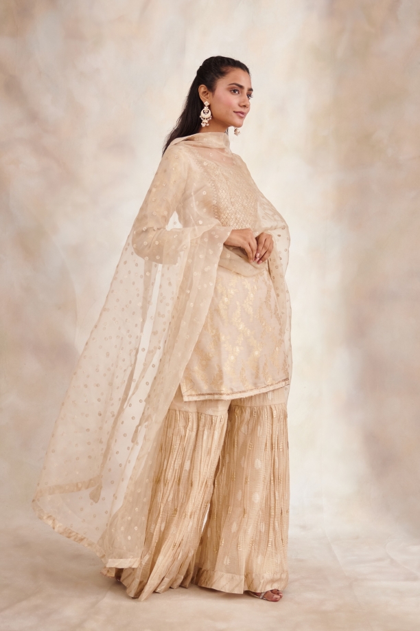Beige Banarasi Garara Suit Set
