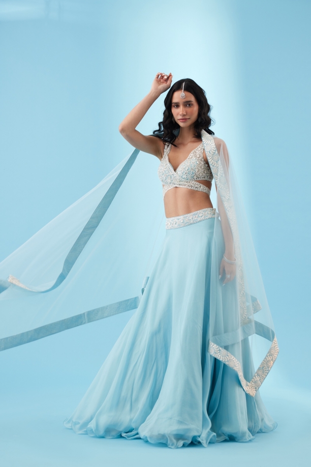 Arctic Blue Organza Lehenga