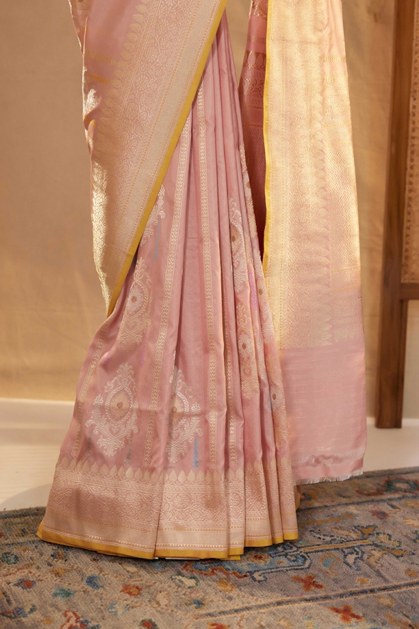 Onion Pink Banarsi Kattan silk saree