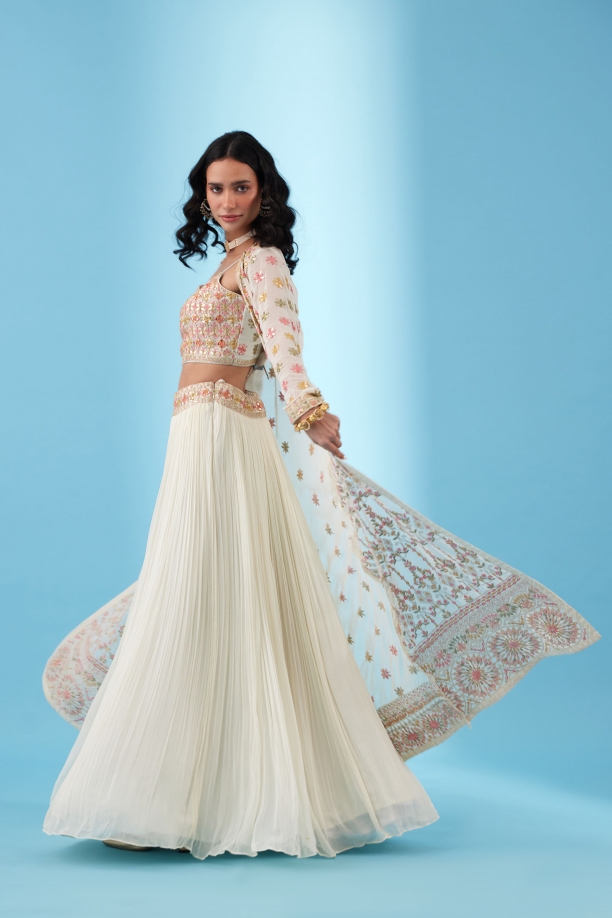 Ivory Embroidered Jacket Lehenga